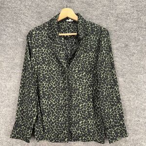 Love Stories Sleepshirt Women M Medium Black Animal Print Button Up Long Sleeve